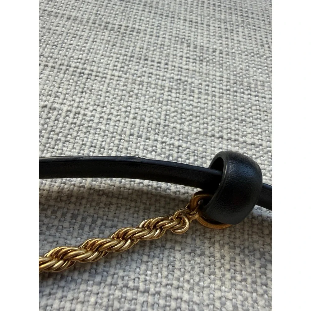 Zara Black Skinny Belt Gold Rope Chain Square Locket Pendant Rhinestone 85 NWT